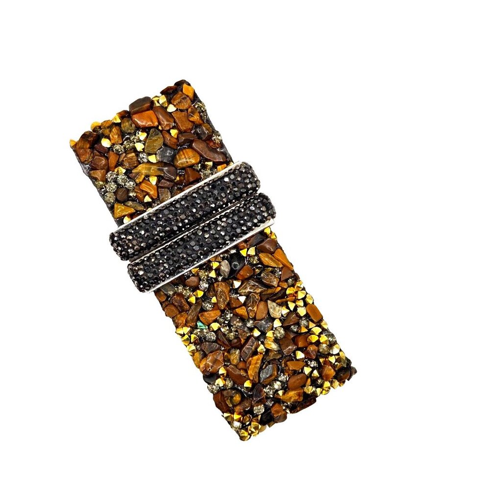 Unique Sparkle Cuff Bracelet Stone Chips Crystals and Black Rhinestones velvet